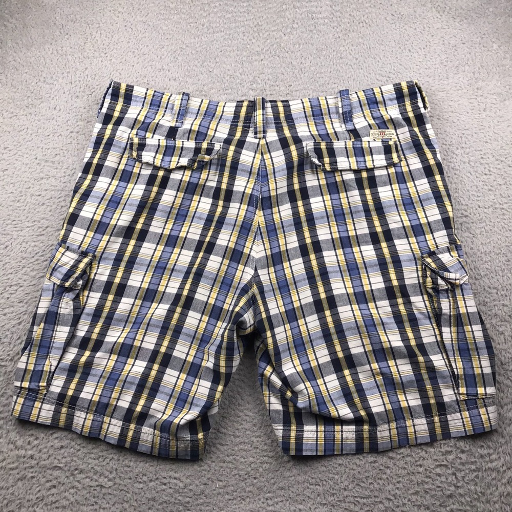 Polo Jeans Co Ralph Lauren Cargo Shorts Mens 42 Blue/Yellow Plaid Cotton 10" Vtg - Picture 7 of 9